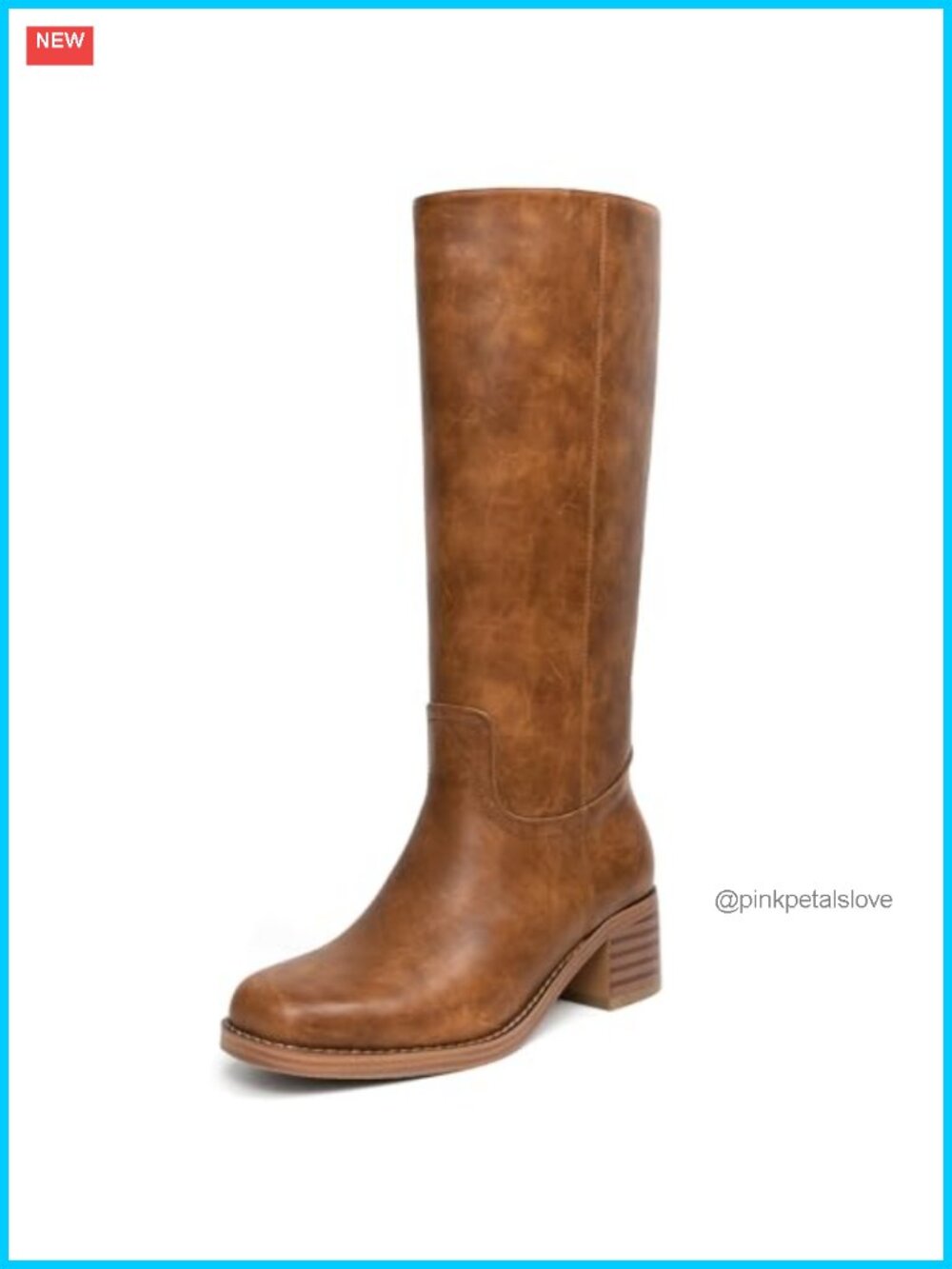 HEIFIN Women's Platform Knee High Riding Boots Square Toe Chunky Block Heel PU